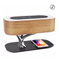 2020 new technology latest gadget wireless charging led bedside lamp wireless charger bluetooth speaker wooden table lamp