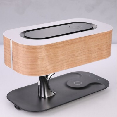 Wooden bedroom Desk Touch Led Wireless Phone Charger Night Lamp With blue Speaker