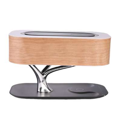 Modern wireless charging bt speaker and brightness adjustable tree led night light reading desk bedside table lamp